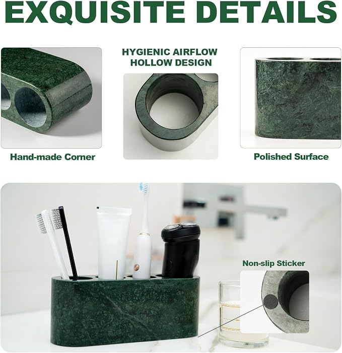 BCS Toothbrush Holder for Bathrooms, 4 Slots Marble Toothbrush and Toothpaste - Image 5