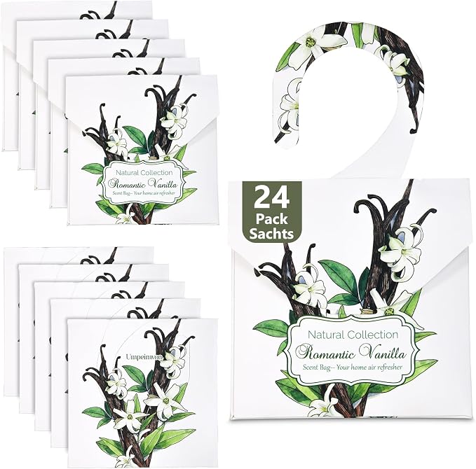 24 Pack Vanilla Sachets for Drawers and Closets, Natural Closet Freshener by Umpeimvon