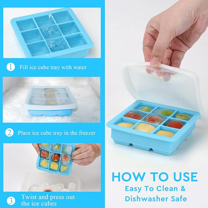 2 Pack Silicone Ice Cube Tray,Small Ice Trays for Freezer,Ice Cube Trays for Mini Fridge Freezer with Cover,Square Ice Cube mold for Cocktail,Coffee,Drinks,Baby Food,BPA Free,Ice molds