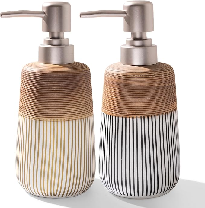 2 Pcs Ceramic Soap Dispenser Set, 16 Oz Refillable Liquid Soap Dispensers by Unknown