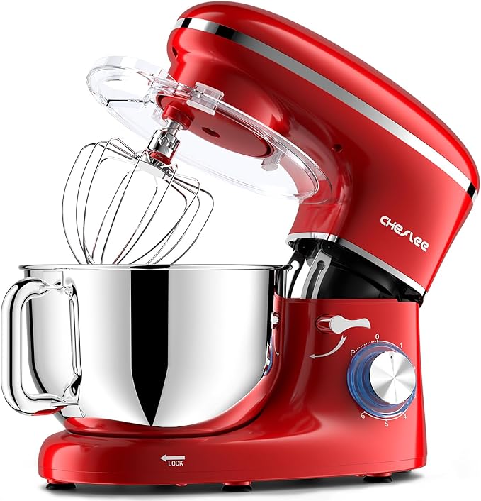 CHeflee Stand Mixer,660W 6+P With 6.5QT Stainless Steel Bowl,Dough Hook, Wire Whip & Beater,for Most Home Cooks (Blue)