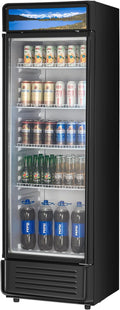 VEVOR Commercial Merchandiser Refrigerator, 13.3 CU.FT Glass Door Display Refrigerator, Beverage Cooler Merchandiser with Adjustable Shelves, Soft LED Light, Customizable Lightbox, Black