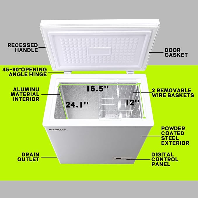 Small Mini Freezer Chest Freezer with 2 Hanging Baskets Electronic Control to 1℉ Top Door Open Freezer Energy Saving Quiet Operation Perfect for Dorm, Garage and RVS, White