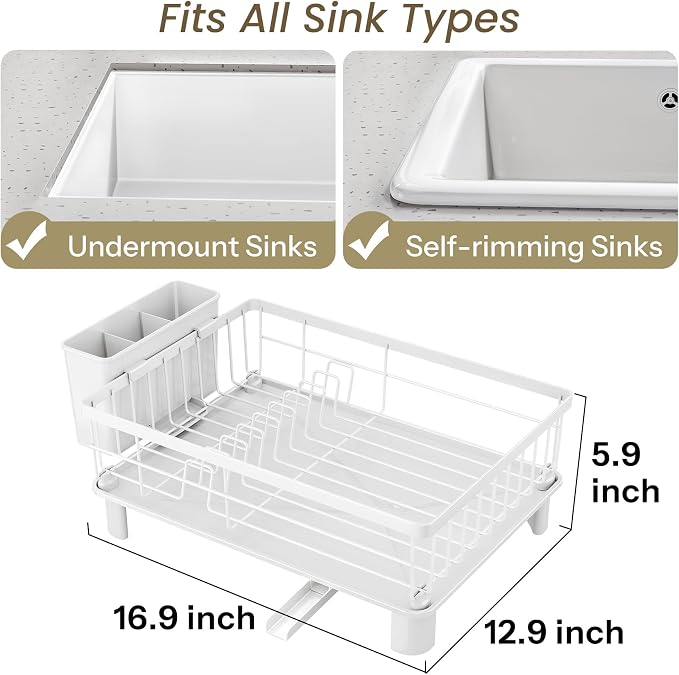 SNTD Dish Drying Rack for Small Kitchen Counter, 12.9" W x 16.9" L, Rotating - Image 2