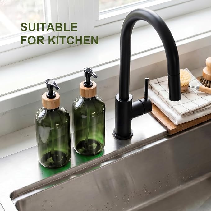 KASUNTING Green Soap Dispenser, Plastic Bathroom Soap and Lotion Dispenser Set - Image 7