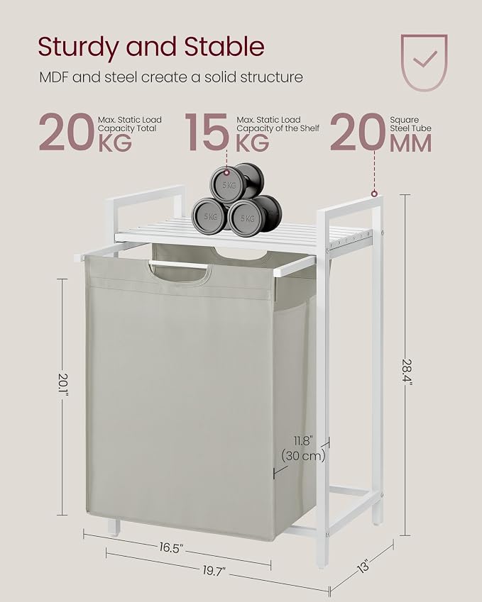 VASAGLE Laundry Hamper with Shelf, 1 Pull-Out Bag, 17.2 Gallons - Image 6