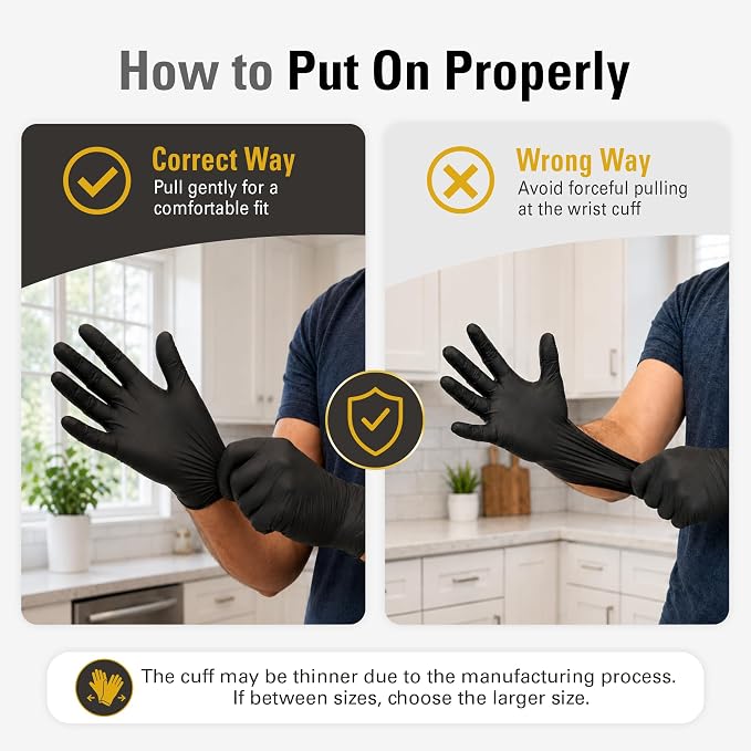 Black Vinyl Gloves, Food Grade Gloves Disposable Latex Free | Powder Free - Image 3