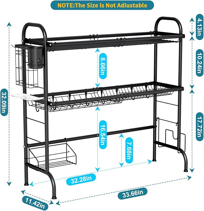HOWDIA 3-Tier Over The Sink Dish Drying Rack, Stainless Steel Dish Rack | - Image 3