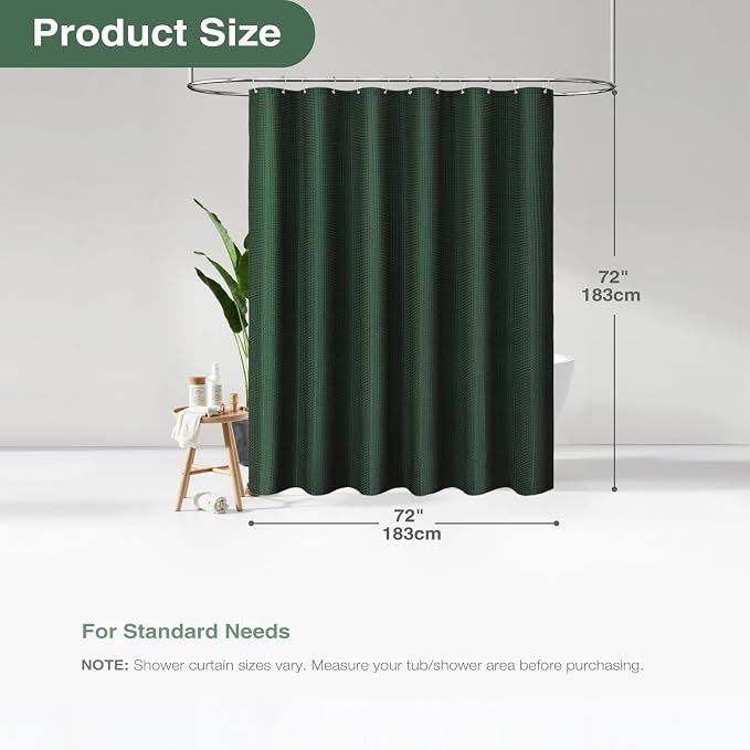 Dynamene Waffle Shower Curtain 256 GSM Heavy Duty Fabric 72"x72" Dark Green - Image 6