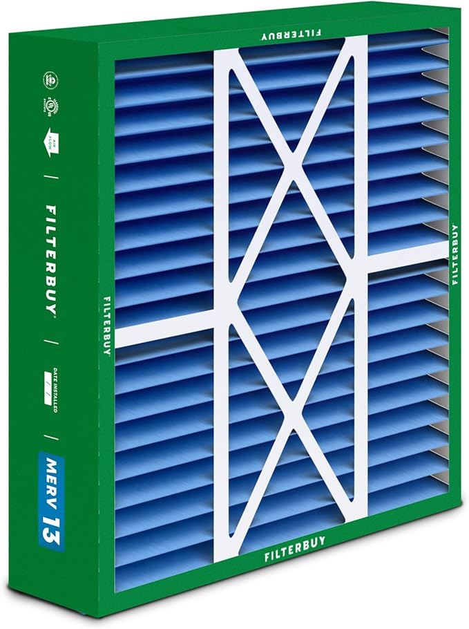 Filterbuy 16x20x5 Air Filter MERV 13 Optimal Smoke & Allergy Defense (2-Pack), Pleated HVAC AC Furnace Filters for Honeywell FC100A1003, Lennox X0592, and More (Actual Size: 15.75 x 19.75 x 4.38)