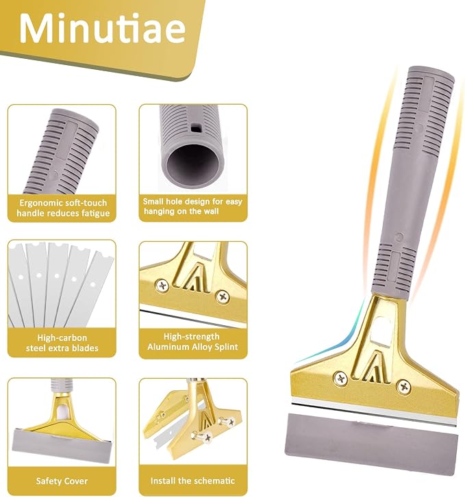Razor Blade Scraper with 30 PCS Extra Blades and Gloves. | 4"Heavy-Duty Floor - Image 2