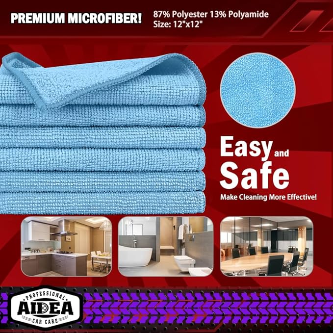 AIDEA Microfiber Cleaning Cloth, Shop Rags 12"×12" | Microfiber Towels - Image 6