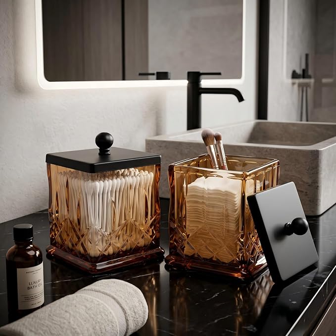 2 Pack 15Oz Amber Q-Tip Holder, Square Thick Glass - Image 7