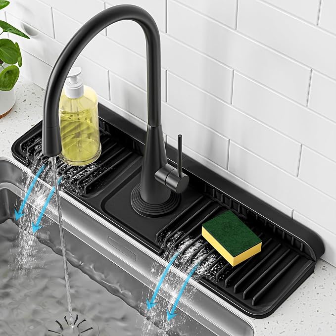 PoYang 17.7 Inch Faucet Mat for Kitchen Sink Splash Guard, Snap Button Holds It by PoYang
