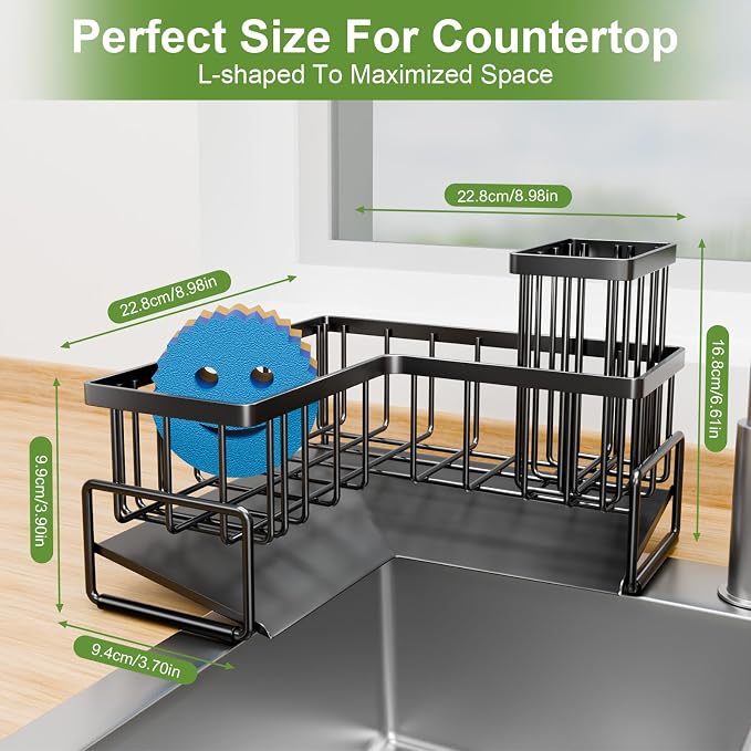 Fikoksol Large Sponge Holder for Kitchen Sink, 90-Degree Sink Caddy Storage - Image 2