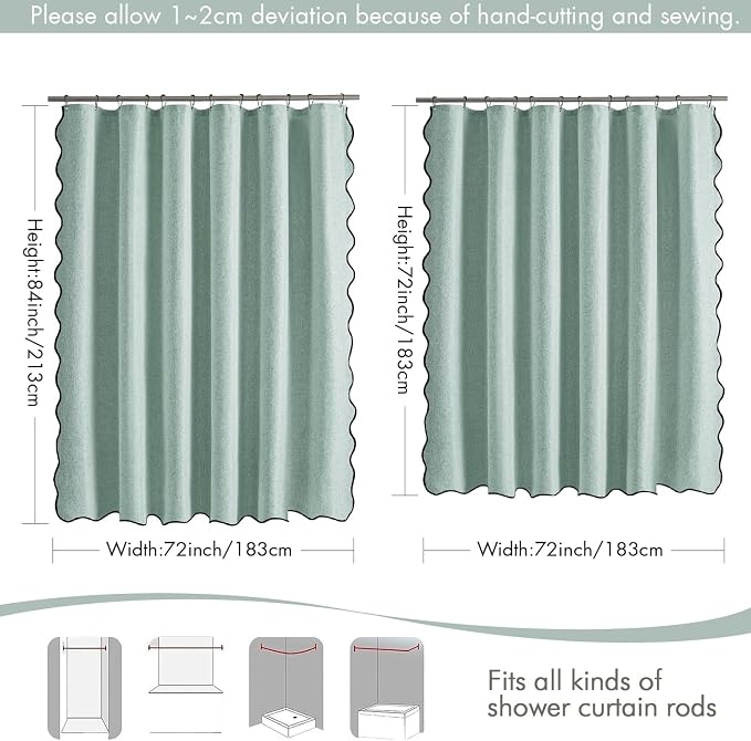 MIULEE 72"x84" Extra Long Scalloped Linen Shower Curtain Seafoam Green - Image 6