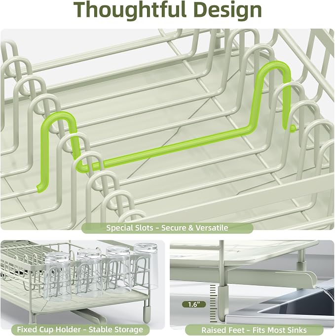 Urackify Extendable Dish Rack, 18.5"-26.7" L x 12.7" W, Soft Celery Green | - Image 3