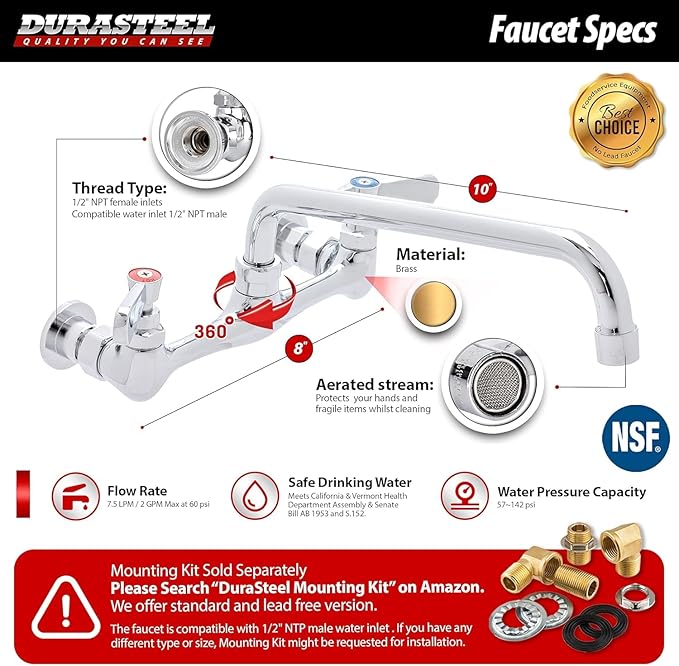 DuraSteel 304 Stainless Steel Utility Sink - 24 Inch Restaurant Prep Sink with Faucet - Dual CEC & NSF Certified Freestanding Wash Station for Kitchen, Laundry, Garage