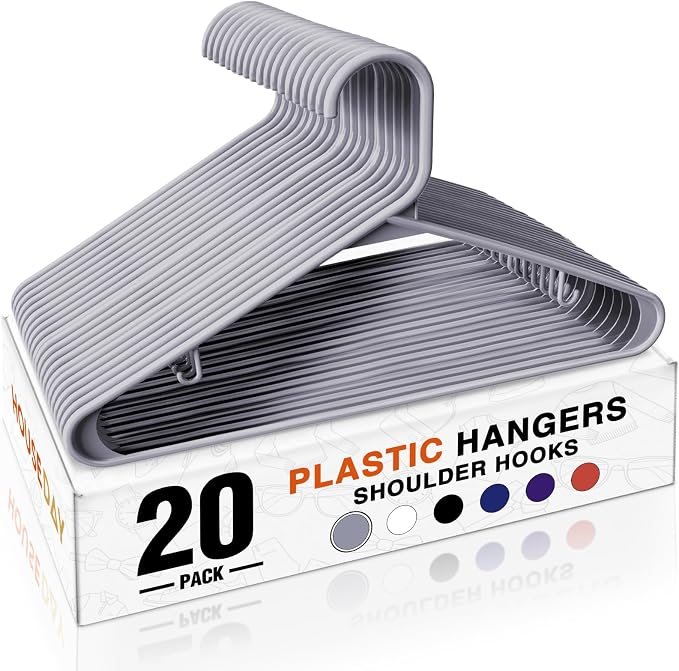 HOUSE DAY Grey Plastic Hangers 20 Pack, Slim Space-Saving Clothes Hangers | by HOUSEDAY