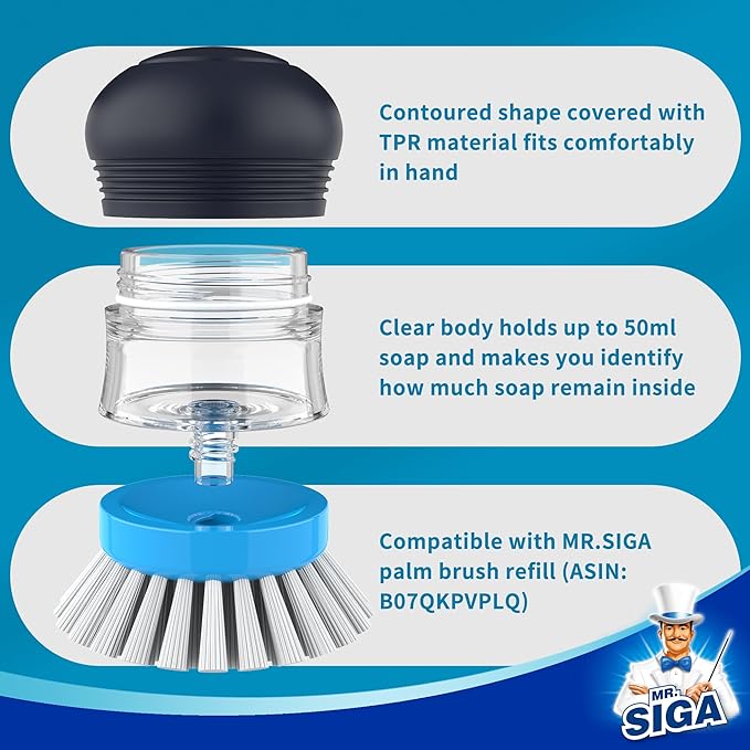 MR.SIGA Soap Dispensing Palm Brush, 1 Pack, palm scrubber, palm scrub brush - Image 6