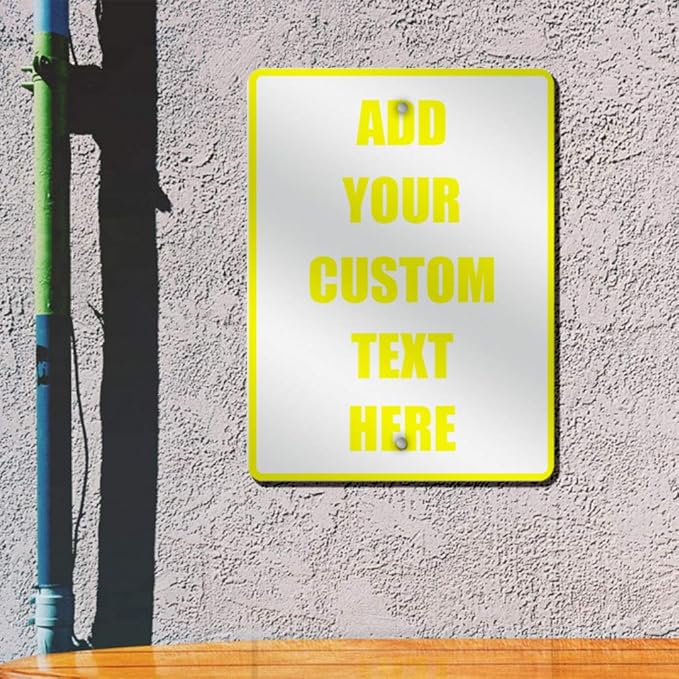 Aluminum Weatherproof Metal Sign Multiple Sizes Custom Personalized Text Here White Yellow Caution Vertical Street 18x24Inches