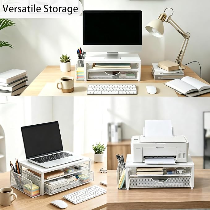 Spacrea Monitor Stand with Drawer and Pen Holder | Monitor Riser Desk - Image 3