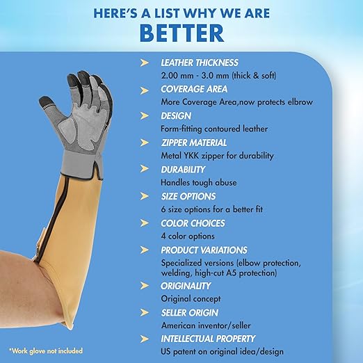 Arm Chaps Extended Elbow Leather Arm Guard - Arm Sleeve Protectors for Thin Skin and Bruising, Scratches & Cuts - Protective Arm Sleeve for Any Age- Left & Right Form-Fitting - Tan (1Pair/Large).