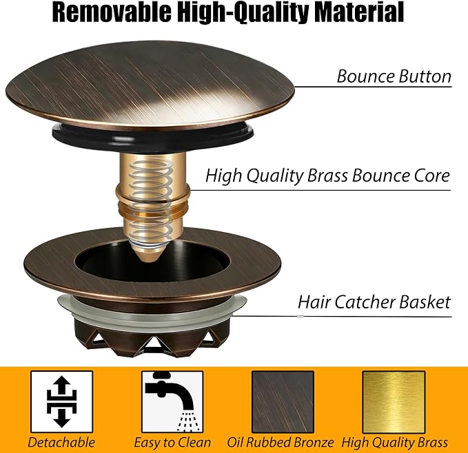 Anlige Bathtub Drain Stopper, Pop Up Tub Stopper and Cover, Bottom - Image 5