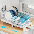 GSlife Expandable Dish Drying Rack for Kitchen Counter - Compact Rust-Resistant Dish Racks with and Cup Holder for Small Apartment, 12.2" W x 12"-19.5" L, White