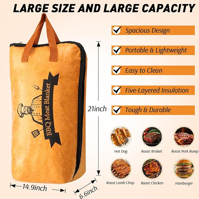 21inch BBQ Blanket for Resting Meat Compatible with Traeger Pitboss Pellet Smoker -BBQ Accessories Meat Insulated Bag for Brisket/Pork Shoulder/Steak -Birthday Anniversary Valentines Day Gift for Men