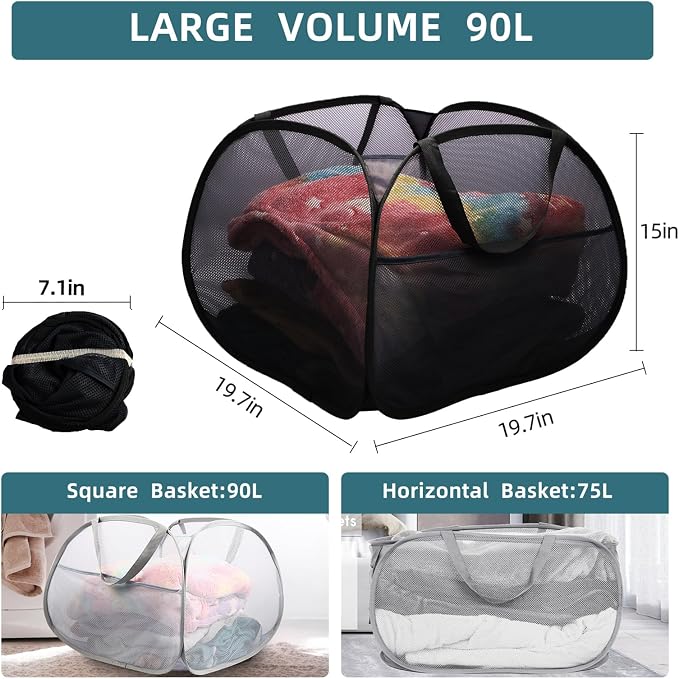 2 Pack Collapsible Laundry Baskets, 90L Large Foldable Laundry Basket, Durable - Image 4
