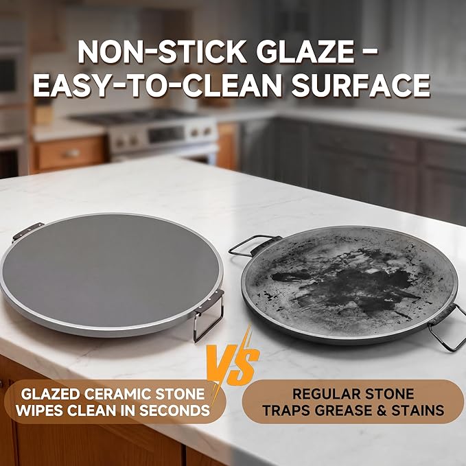 SEMSCHEF 12-Inch CrustyBake Beginner's Glazed Stone Pizza Oven: Quick 800°F Heating, Easy-Clean Design, Recipe Book & All Tools Included - Perfect for First-Time Pizza Makers at Home