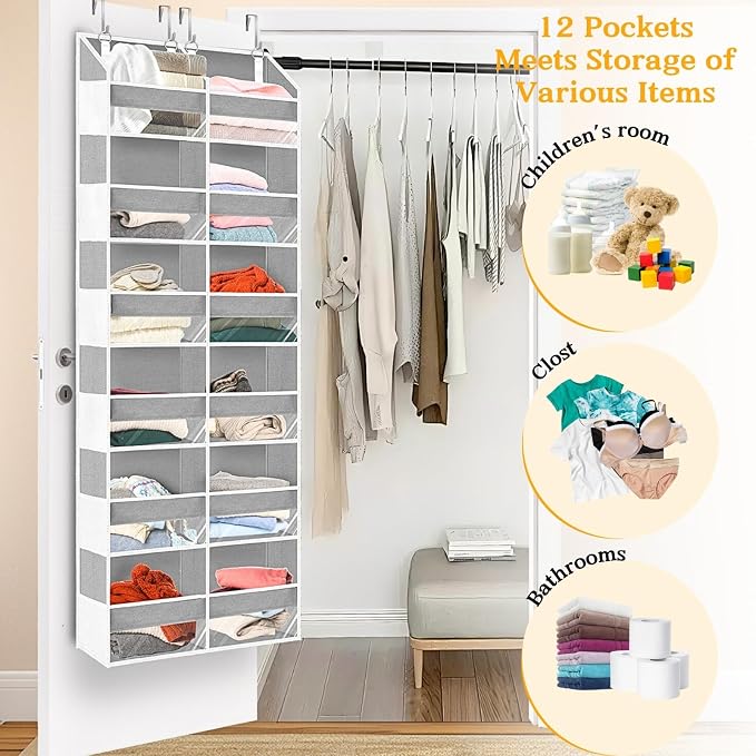 Over The Door Organizer 6 Tiers, Extra Large Behind Door Storage of 12 - Image 6