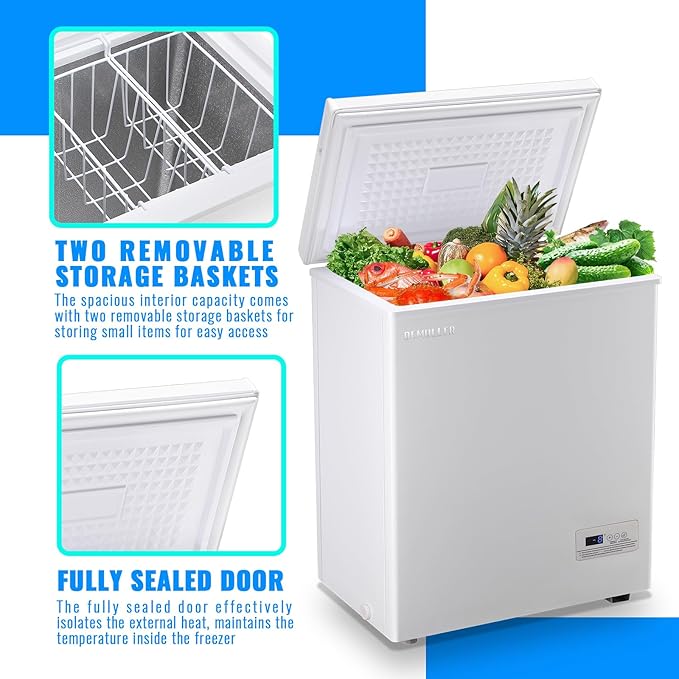 Chest Freezer Ultra-Low Temperature Deep Freezers (Down to -11.2 ℉) with Two Removable Baskets Accurate Display of Cabinet Temp Freestanding White