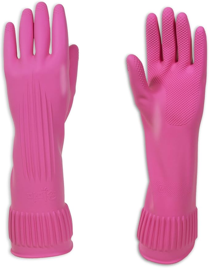 Kitchenware Mamison Quality Rubber Gloves Pink Size M, Waterproof Rubber Gloves - Image 6