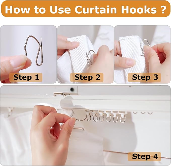100 Pack Silver Metal Curtain Hooks Pin-On Drapery Hooks, Suitable - Image 3