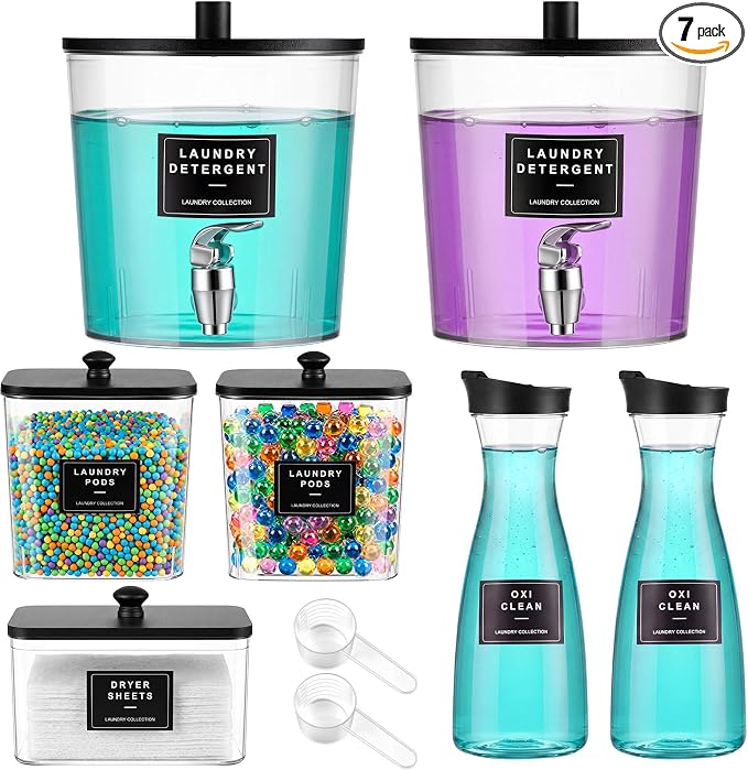 7 Pcs Laundry Detergent Dispenser Set, Laundry Room Storage by Singhoow