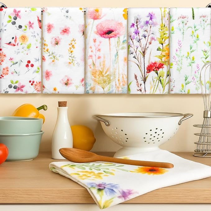 Reusable Kitchen Cloths Cotton Towel, 6 Pack, Wildflowers - Image 2