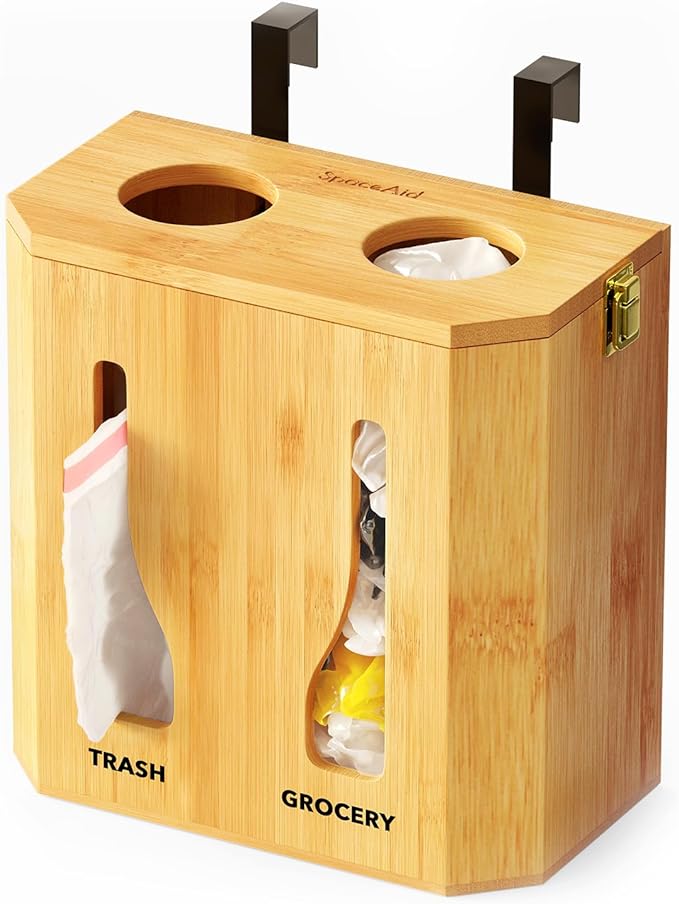 SpaceAid Bamboo 2 in 1 Garbage Bag Roll Holder & Dispenser, Under Sink Organizer by SpaceAid