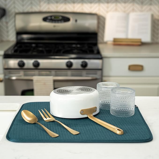S&T INC. Dish Drying Mat, Tapestry Blue | Absorbent Microfiber, Kitchen Counter - Image 4