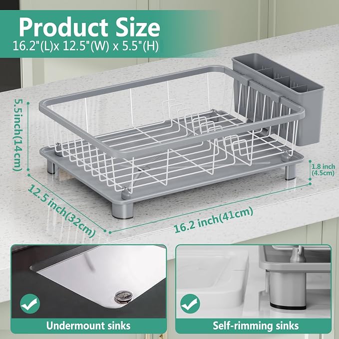 Hiviweer Dish Drying Rack for Kitchen Counter, 16.2" L x 12.5" W, Removable - Image 5