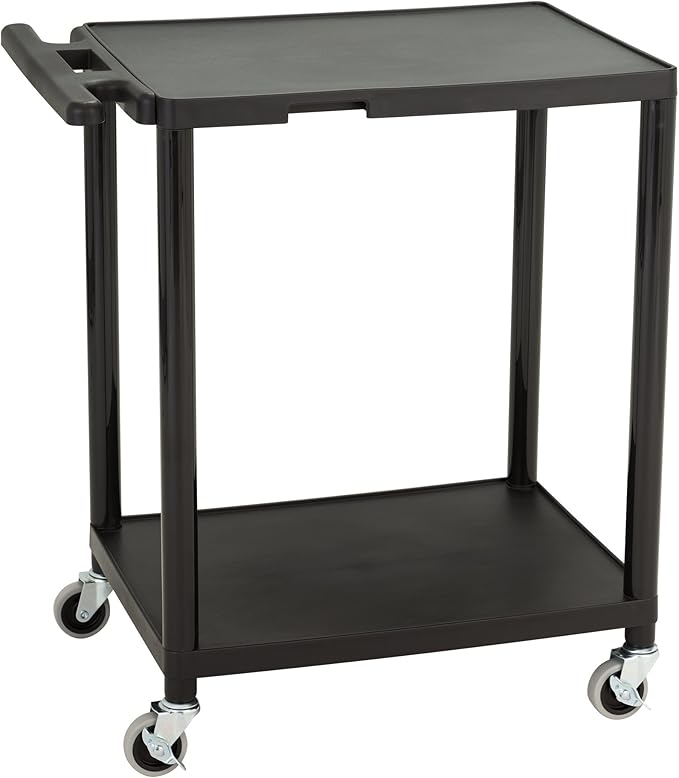 Norwood Commercial Furniture 2-Tier Mobile Utility AV Cart with Casters, Rolling Presentation and Media Cart on Wheels, Black