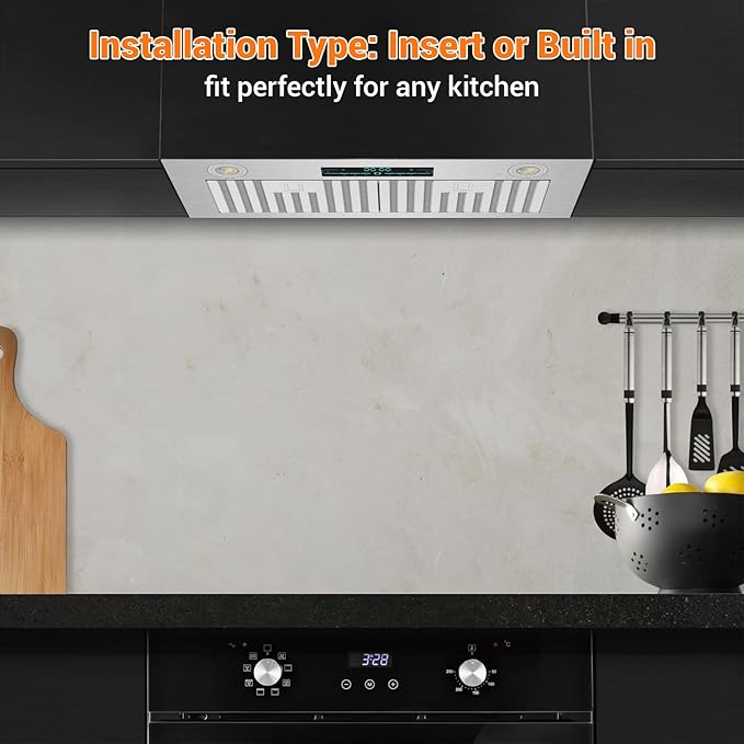 KMB02-30 Range Hood Insert 30 Inch, 900 CFM Built-in Range Hood, Stainless Steel Kitchen Vent Hood with 4-Speed,Ducted/Ductless Hood Range with Bright LED Lights, Smart Control Panel