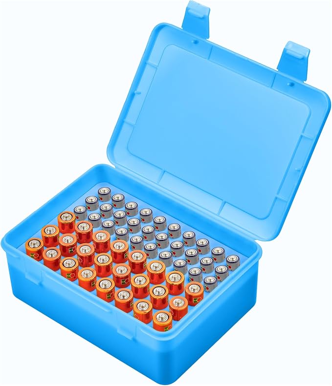 ALCYON Battery Organizer Box for 24 AA & 30 AAA Batteries-Blue | Plastic Box by ALCYON