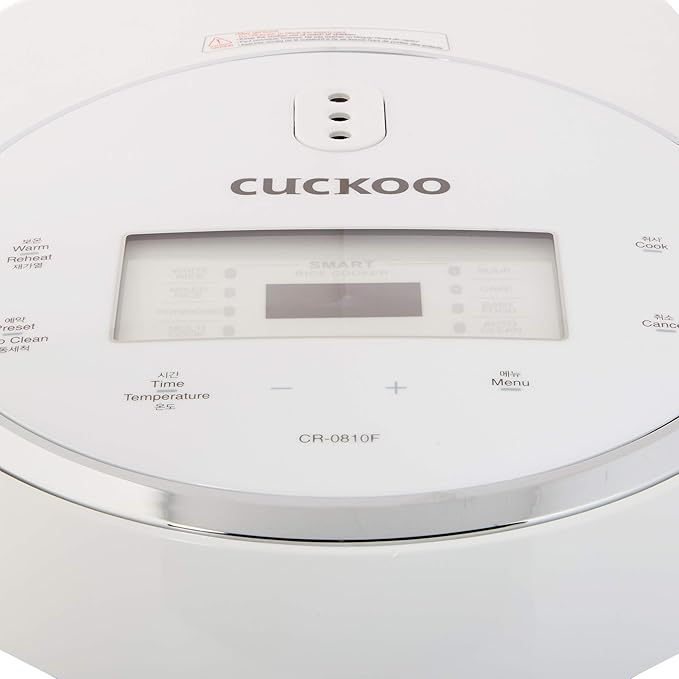 CUCKOO Micom Rice Cooker 8-Cup Uncooked / 16-Cup Cooked with Nonstick Inner Pot, Large Rice Maker with 9 Menu Options, Fuzzy Logic Technology, Auto Clean Mode, LCD Display, White (CR-0810F)
