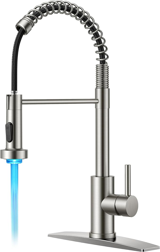 FORIOUS Kitchen Faucet with LED Light Sprayer, Single Lever, Brushed Nickel | by FORIOUS
