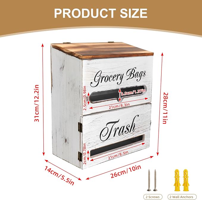2 in 1 Trash Bag Dispenser, Double Wall Mounted, Wood Trash Bag Holder - Image 2