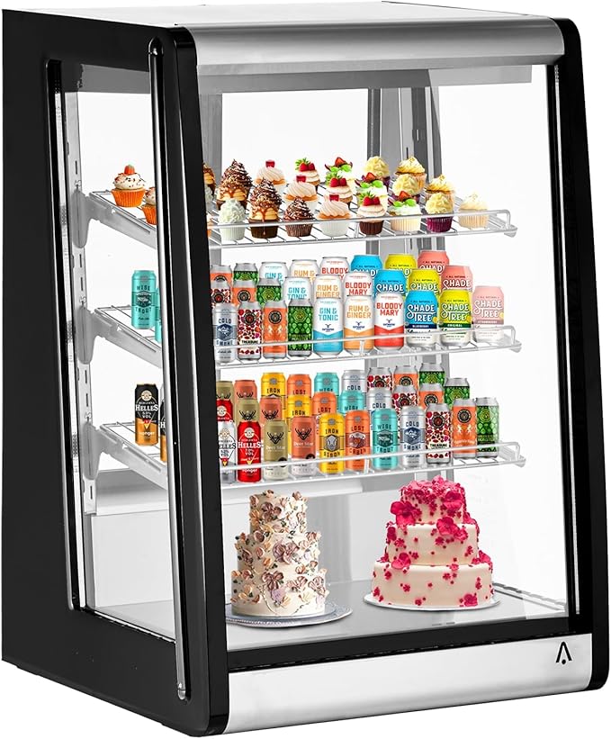 5.2 Cu.Ft Commercial Countertop Display Refrigerator, Glass Door Merchandiser with LED Lighting, Adjustable Shelves, Anti-Fog, Fast Cooling for Bakery, Cafe, Restaurant