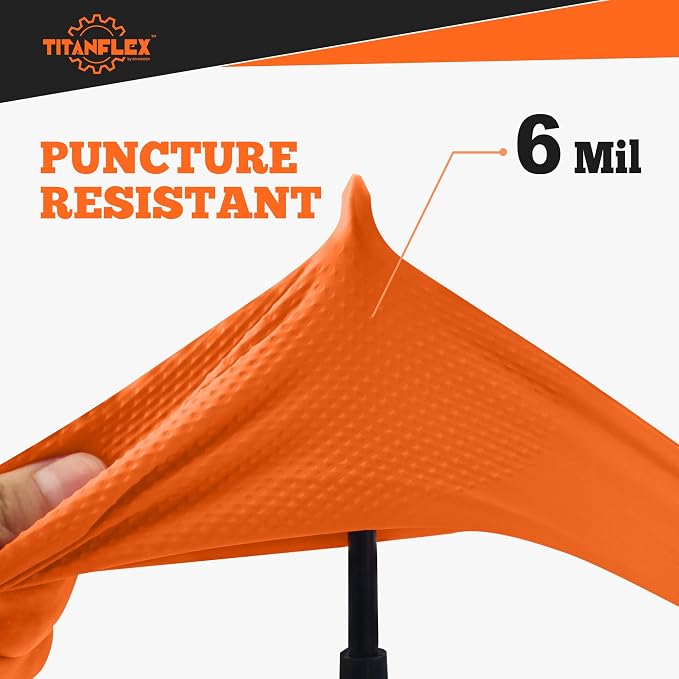 TitanFlex Heavy Duty Orange Nitrile Gloves, 6 Mil, Raised Diamond Texture - Image 9