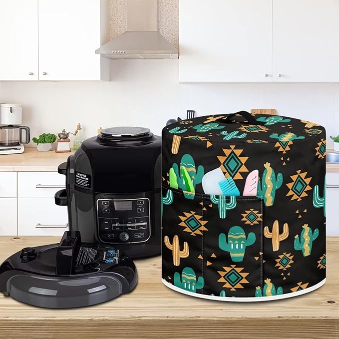 Western Cactus Print Round Pressure Cooker Cover 6 qt,Boho Kitchen Appliance Dust Cover for Round Pressure Cooker Rice Cooker,Air Fryer Cover,Toaster Cover,Oven Cover